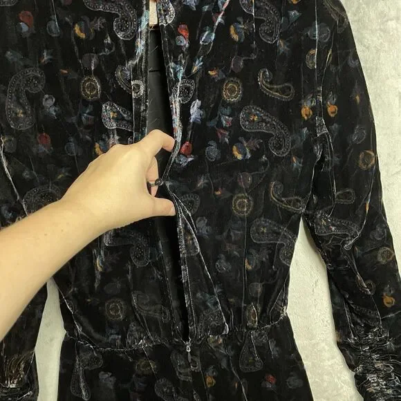 Zara Black Velvet Paisley Mini Dress - Picture 3 of 6